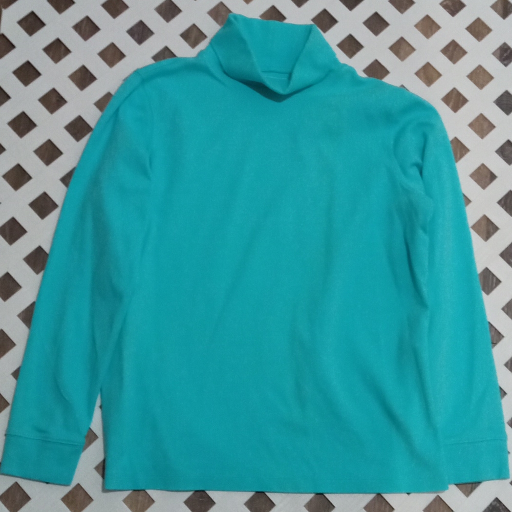 L.L. Bean Blue Turquoise Interlock Turtleneck